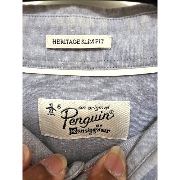 Original Penguin Men's Heritage Slim Fit Striped Button Down Short Sleeve Shirt - Picture 6 of 7